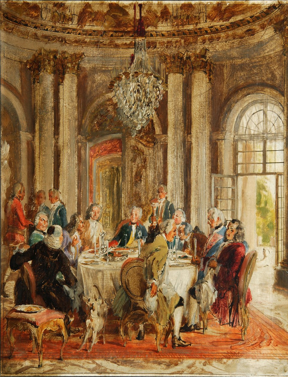 Szkic Okrągłego Stołu Fryderyka II w Sanssouci, 1848 autorstwa Adolph Menzel