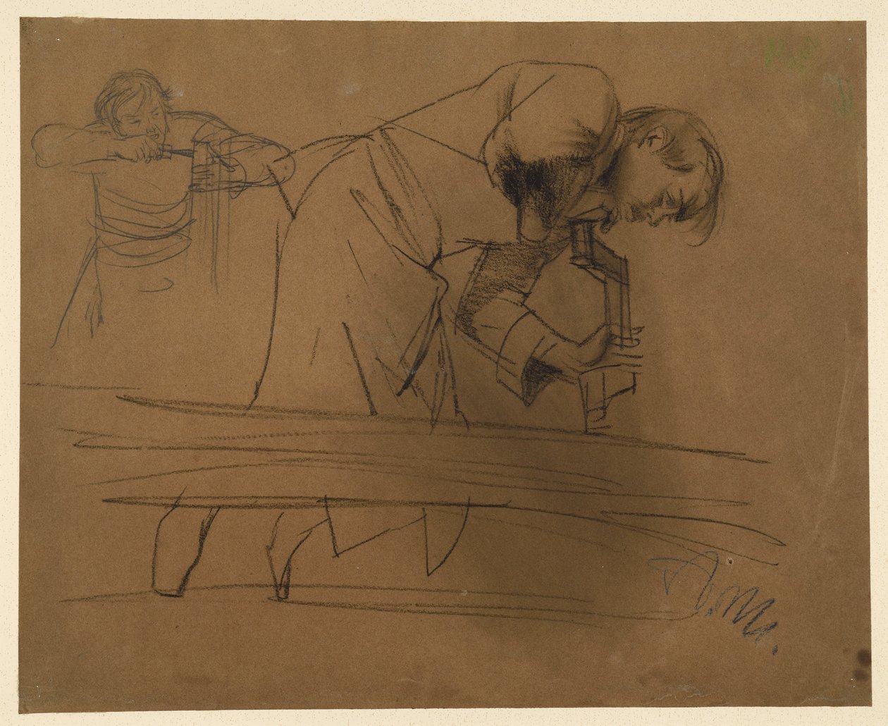 Stolarz pracujący wiertłem i dłutem autorstwa Adolph Menzel