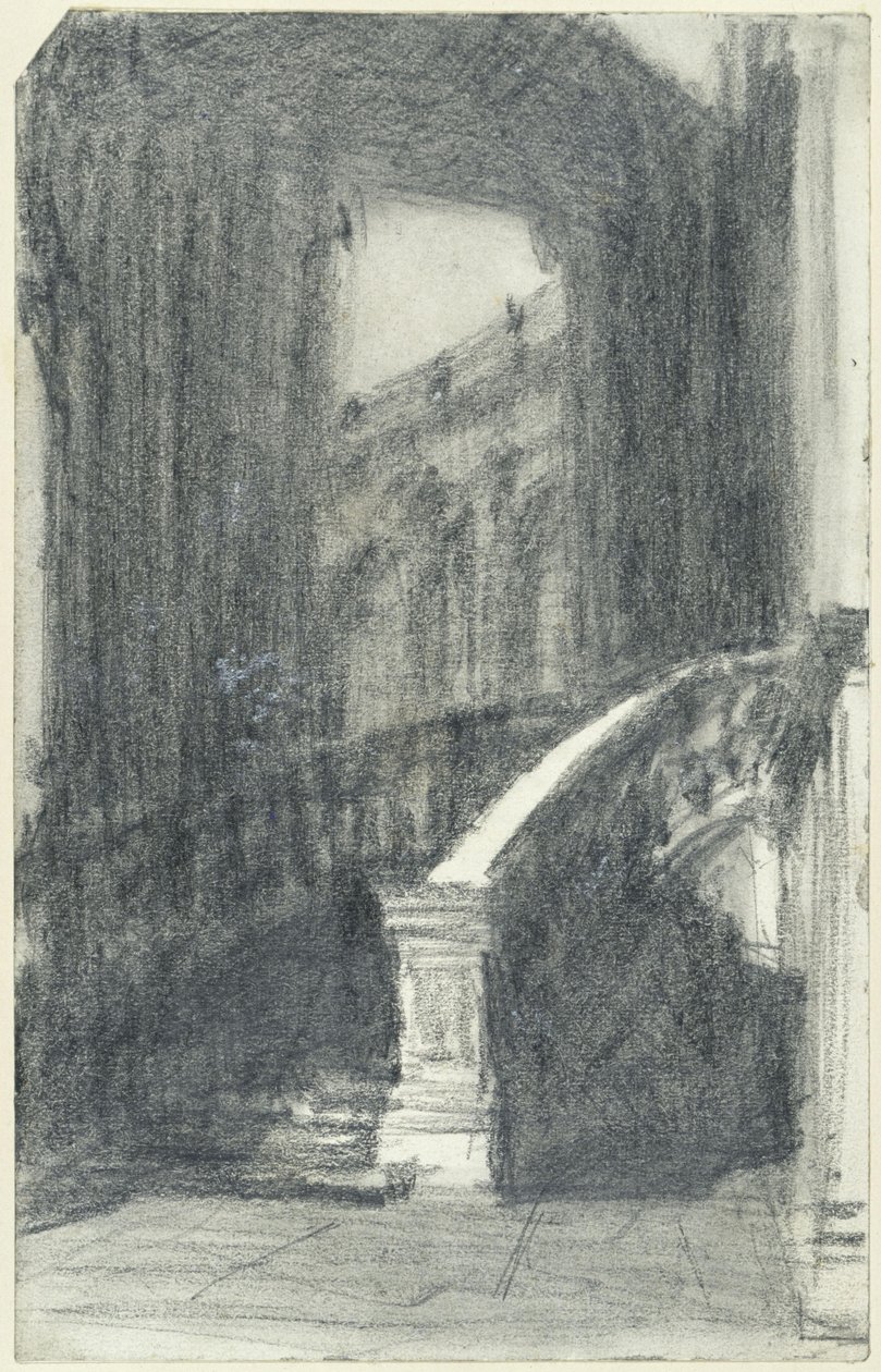 Schody w pawilonie miejskim w kompleksie Zwinger w Dreźnie nocą autorstwa Adolph Menzel