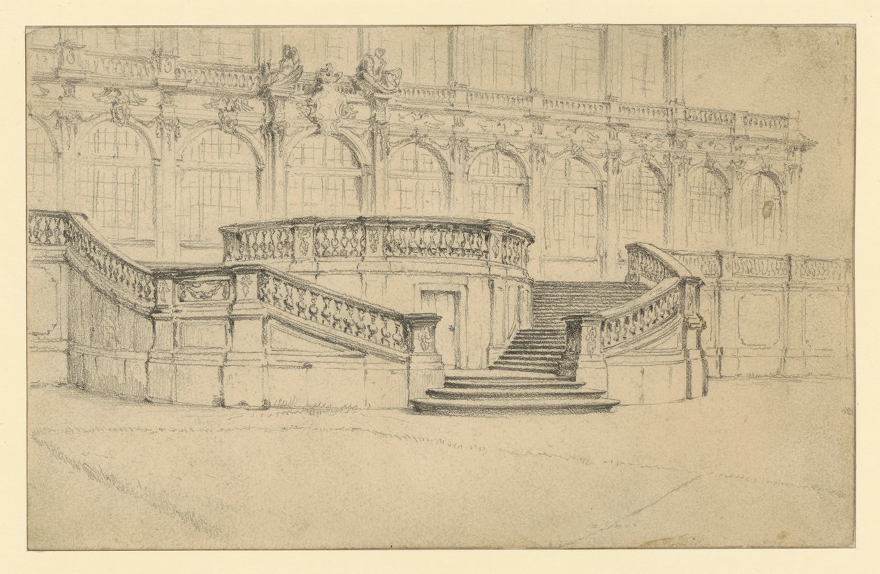 Klatka schodowa prowadząca do Salonu Matematyczno-Fizycznego w pałacu Zwinger w Dreźnie autorstwa Adolph Menzel