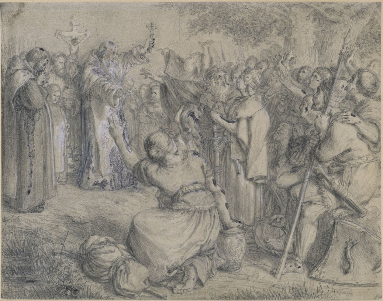 Wokół roku 1137 Vizelin głosił chrześcijaństwo wśród Wendów. Szkic do „Pamiątek z historii Brandenburgii i Prus” autorstwa Adolph Menzel
