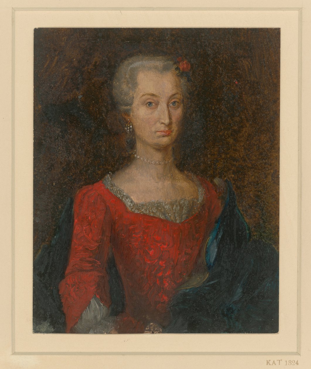 Portret kobiety w czerwonej sukience i niebieskim płaszczu autorstwa Adolph Menzel