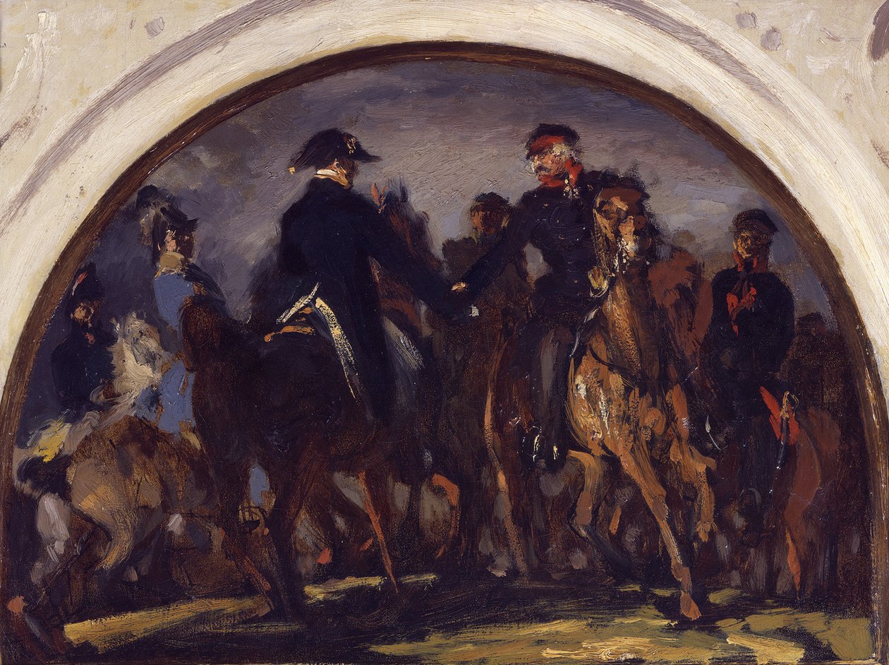 Wellington i Blücher po bitwie pod Belle-Alliance. Studium olejne autorstwa Adolph Menzel