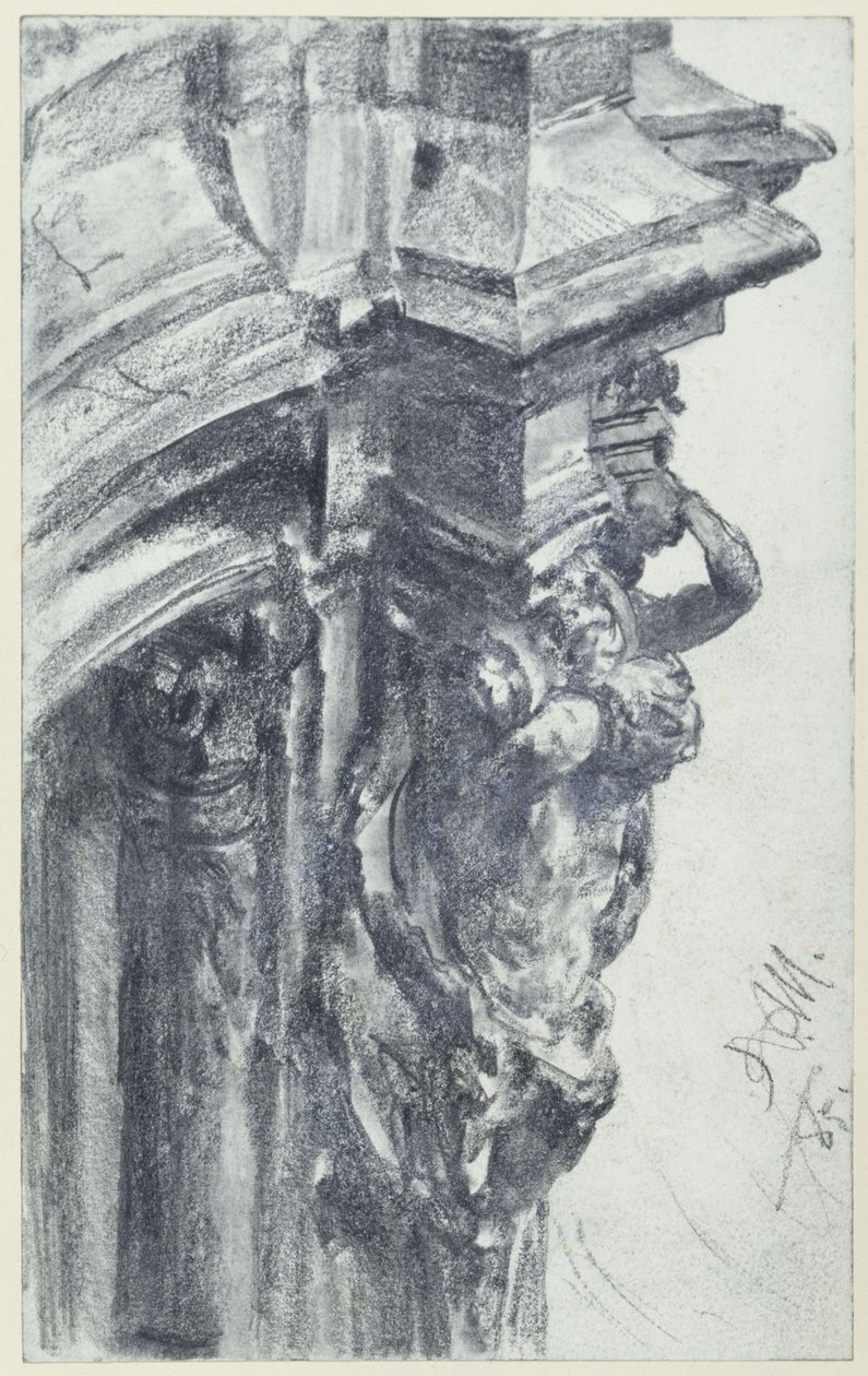 Para zachodnich hermen przy pawilonie muru w Zwingierze w Dreźnie, widziana z tarasu muru autorstwa Adolph Menzel