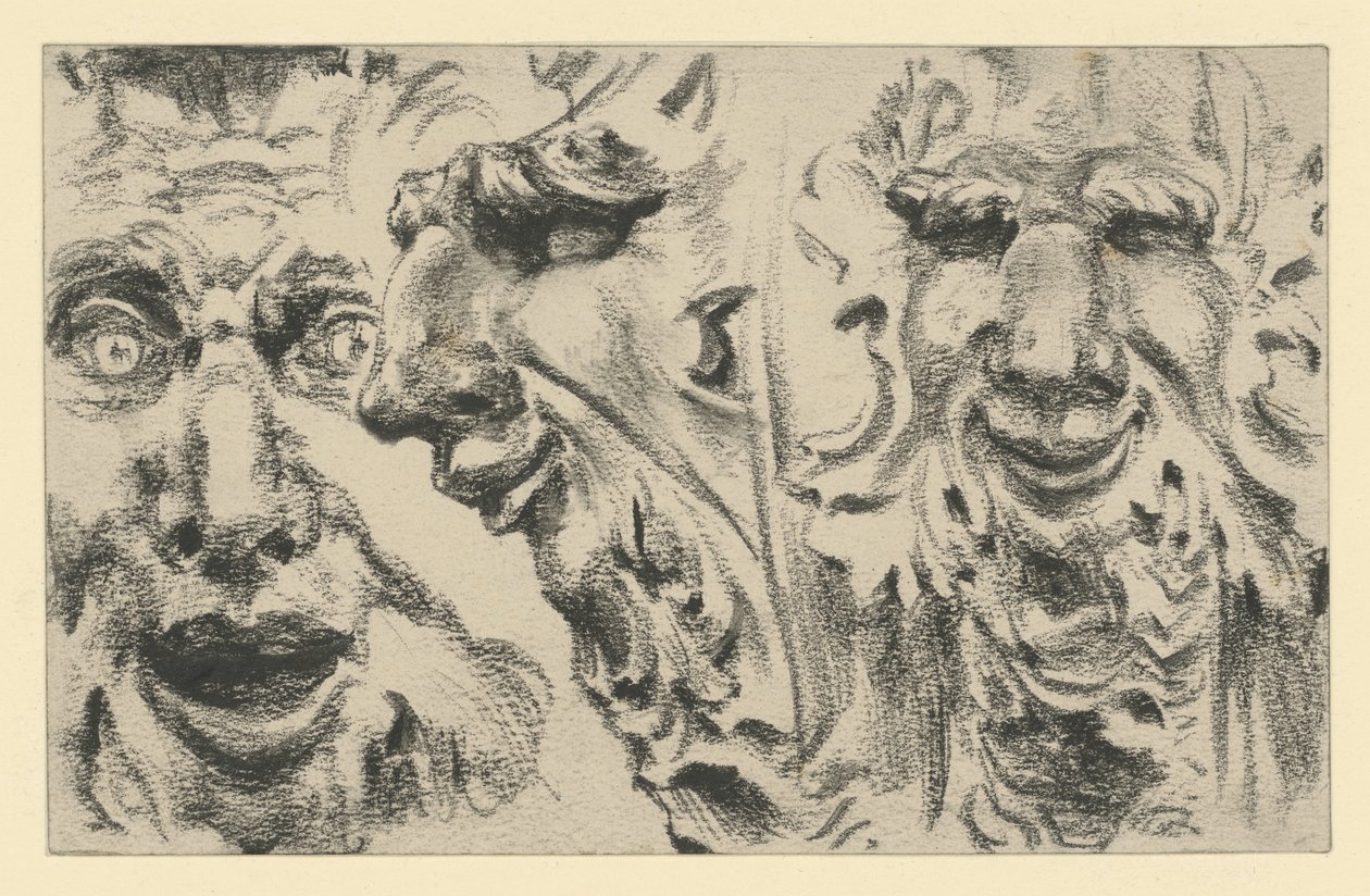 Dwie maski faunów w Zwingerze w Dreźnie autorstwa Adolph Menzel