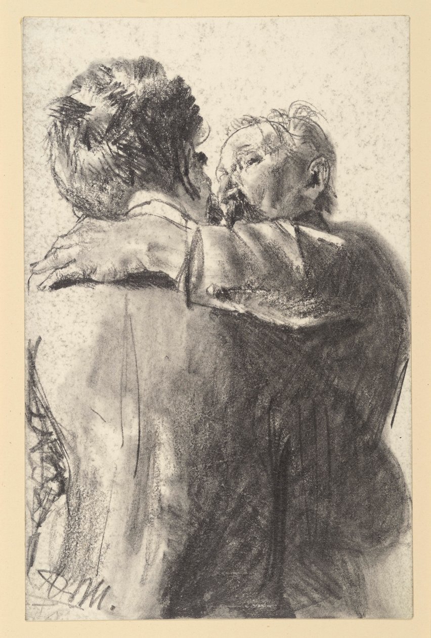Dwóch mężczyzn obejmujących się, widzianych od tyłu i z boku autorstwa Adolph Menzel