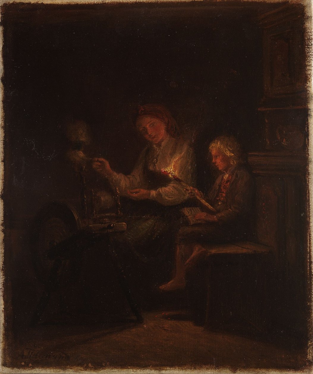 Przy kołowrotku autorstwa Adolph Tidemand