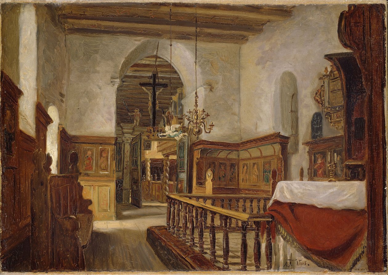 Wnętrze kościoła w Voss autorstwa Adolph Tidemand