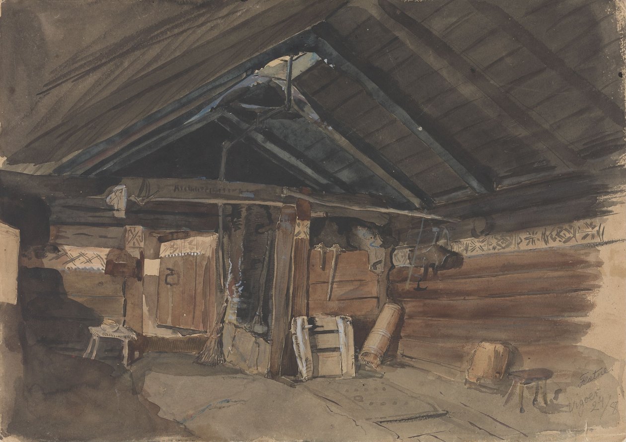 Wędzarnia, plebania w Kvam, Vikøy autorstwa Adolph Tidemand