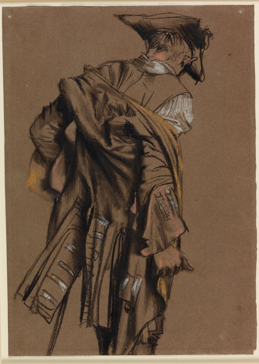 Model artysty widziany z tyłu, zakładający XVIII-wieczny mundur autorstwa Adolph Menzel