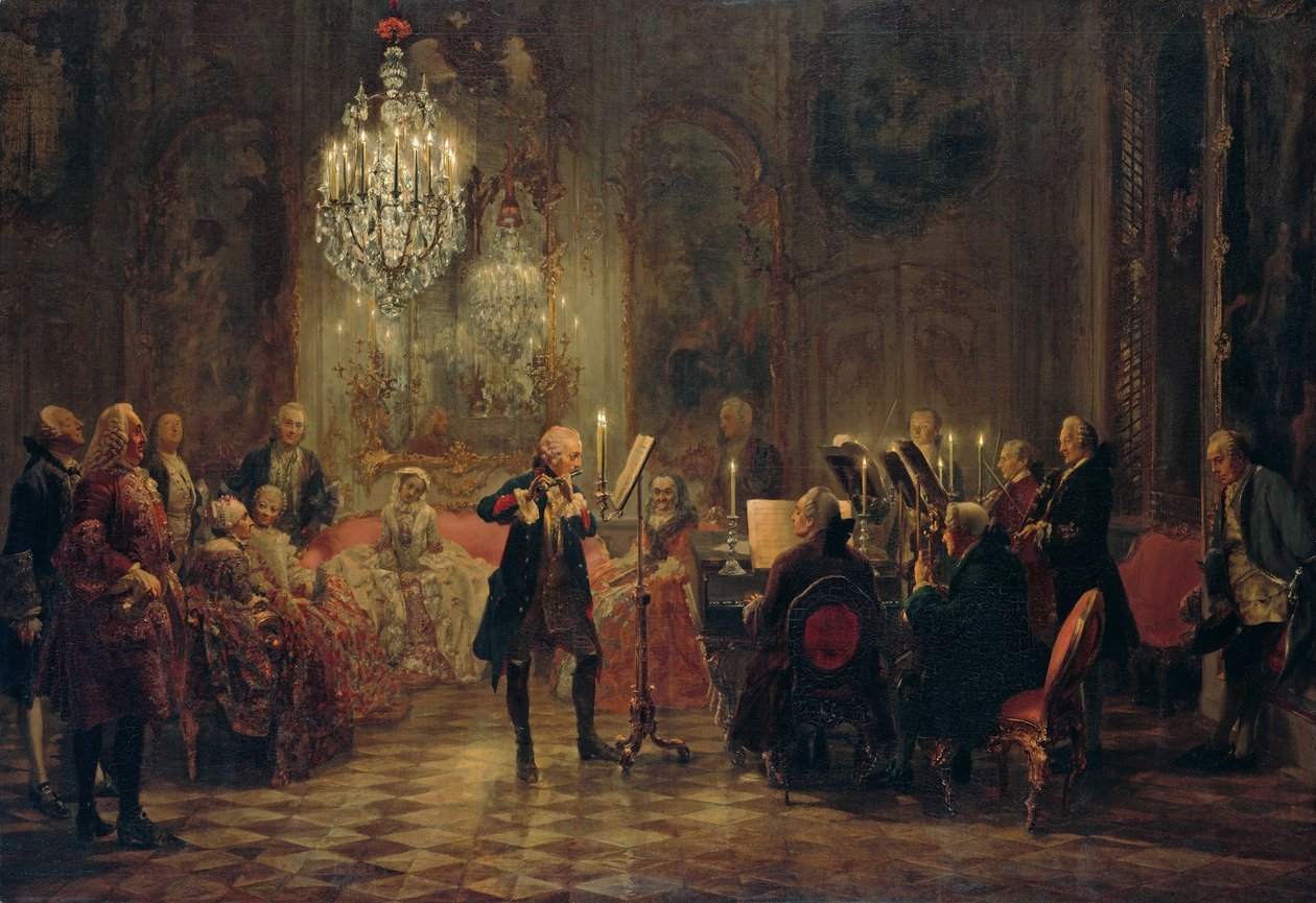 Koncert fletowy Fryderyka Wielkiego w Sanssouci autorstwa Adolph Menzel