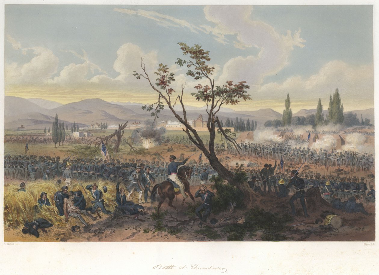 Bitwa pod Churubusco (20 sierpnia 1847) w wojnie amerykańsko-meksykańskiej autorstwa Adolphe Jean Baptiste Bayot