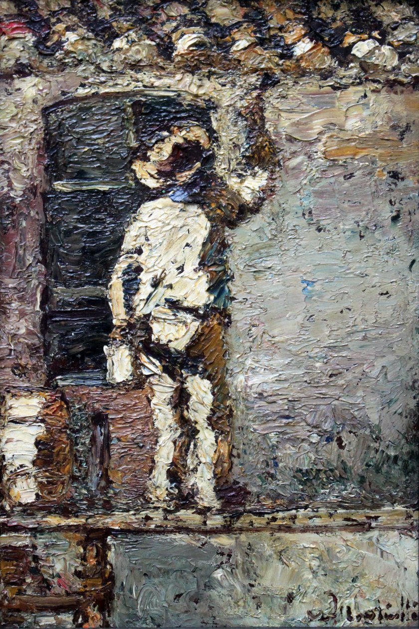 Malarz przy pracy na ścianie domu autorstwa Adolphe Joseph Thomas Monticelli