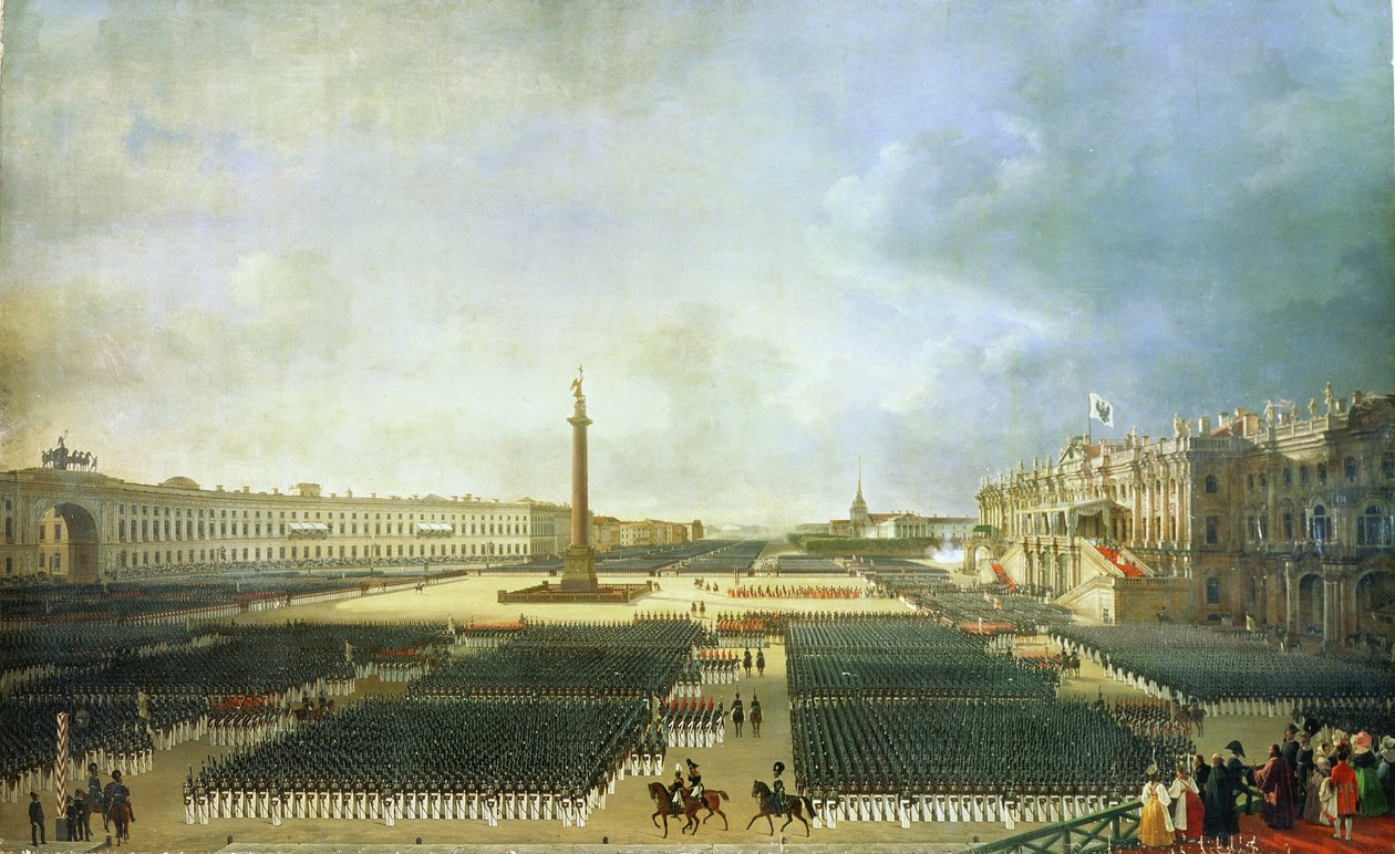 Konsekracja Kolumny Aleksandra w Petersburgu 30 sierpnia 1834 r. autorstwa Adolphe Ladurner