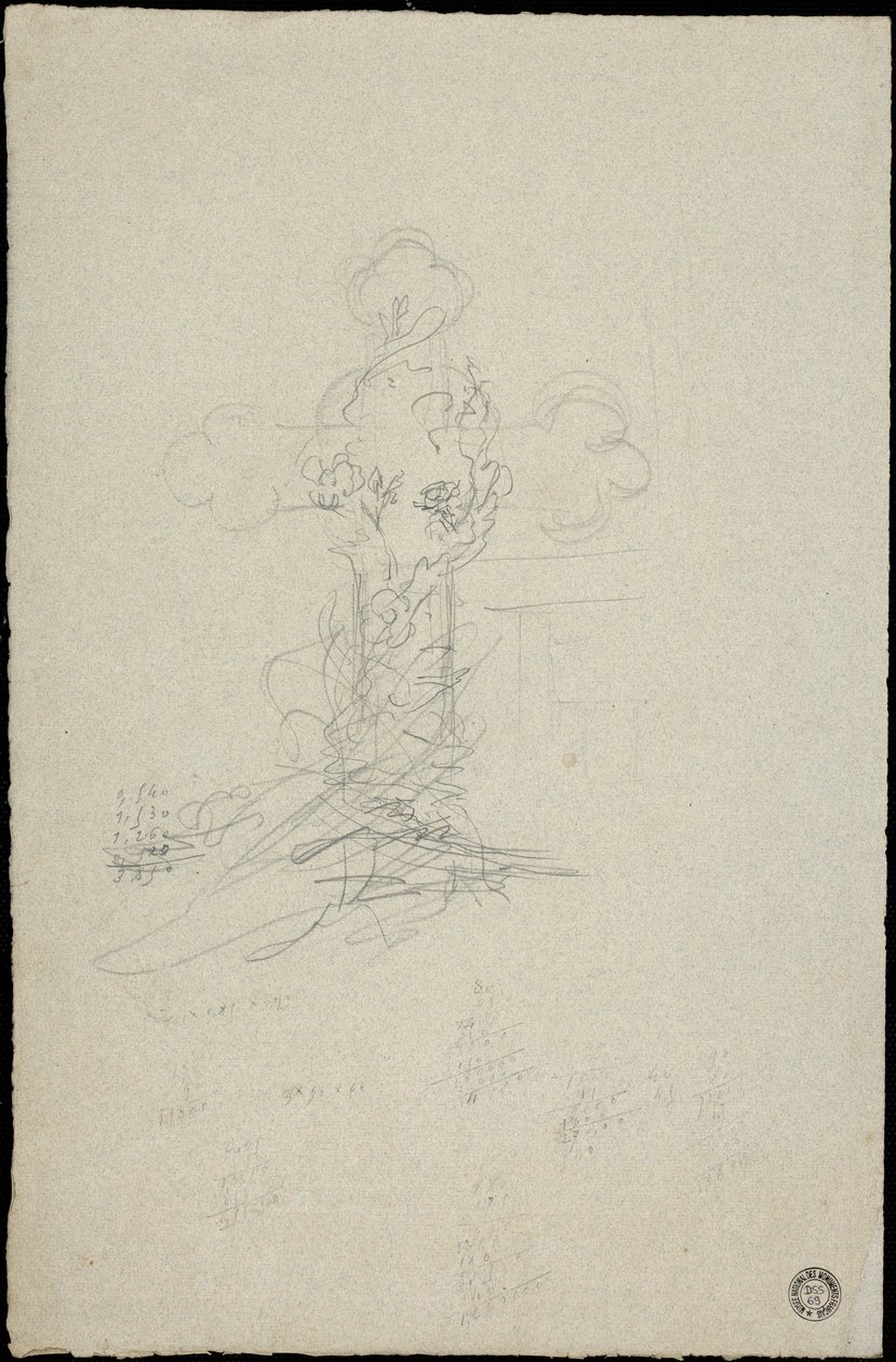 Szkic grobowca rodziny Karakehia na cmentarzu Père Lachaise w Paryżu autorstwa Adolphe Victor Geoffroy Dechaume