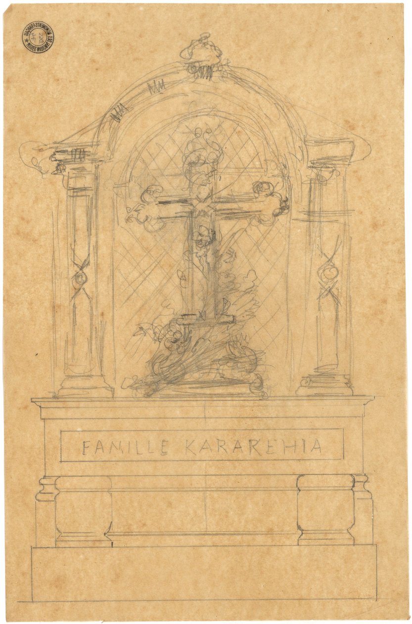 Szkic grobowca rodziny Karakehia na cmentarzu Père Lachaise w Paryżu autorstwa Adolphe Victor Geoffroy Dechaume