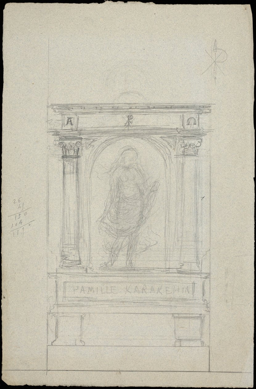 Szkic grobowca rodziny Karakehia na cmentarzu Père Lachaise w Paryżu autorstwa Adolphe Victor Geoffroy Dechaume