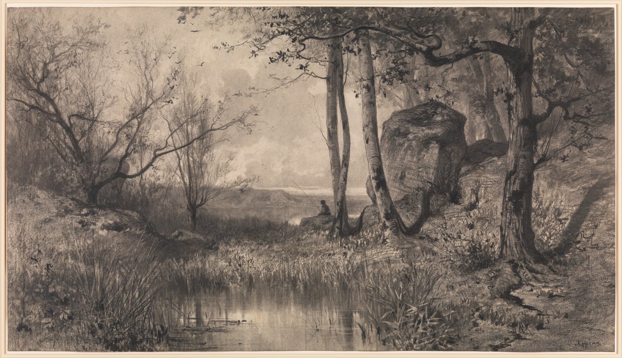 Staw z rybakiem nad rzeką Ain autorstwa Adolphe Appian