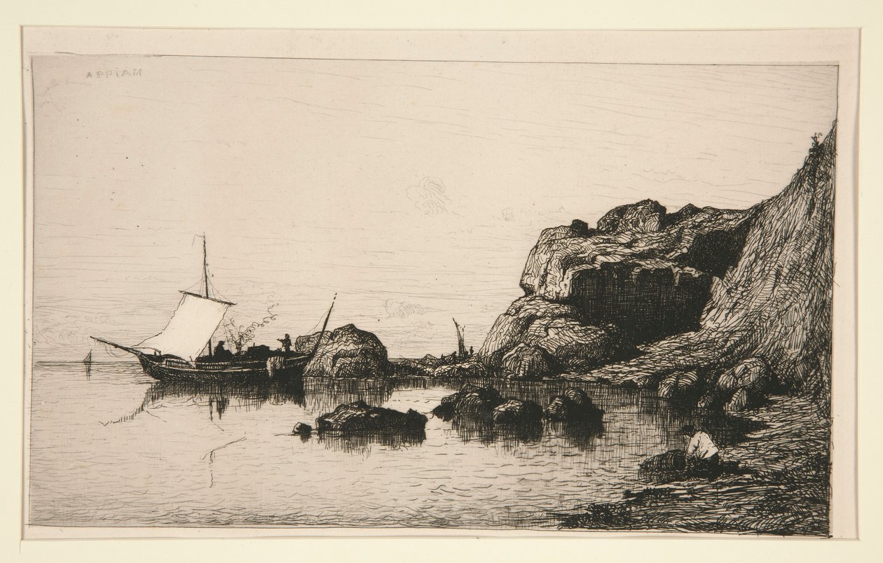 Łódka rybacka przybijająca do skał Collioure (Pireneje Wschodnie) autorstwa Adolphe Appian