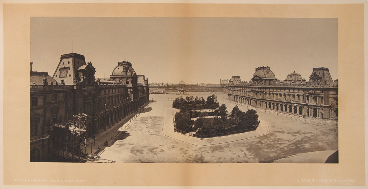 Panoramiczny widok na Cour du Carrousel, Luwr autorstwa Adolphe Braun
