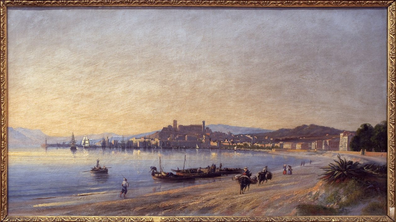 Panorama Cannes z brzegu. Obraz Adolphe Fioupou (1824-1899), olej na płótnie autorstwa Adolphe Fioupou