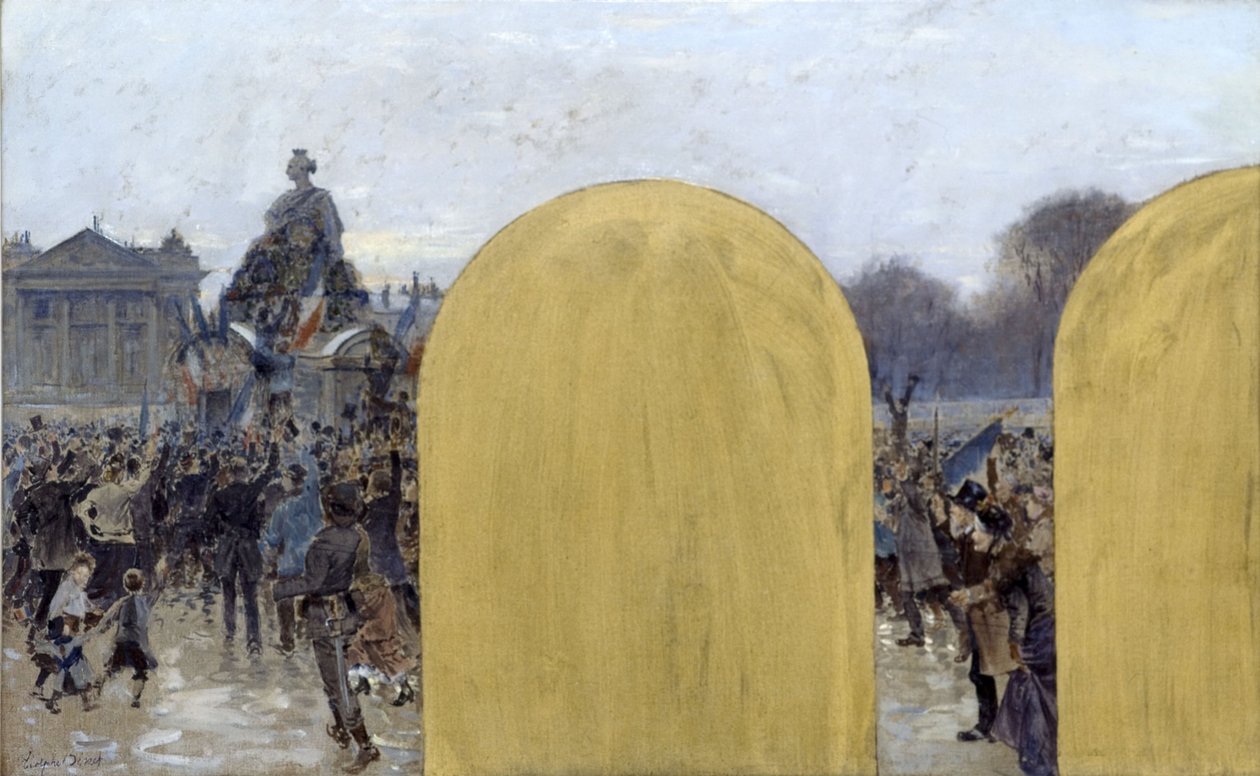 Szkic biura prefekta w paryskim ratuszu: Zgromadzenie przed pomnikiem Strasburga autorstwa Adolphe Gustave Binet