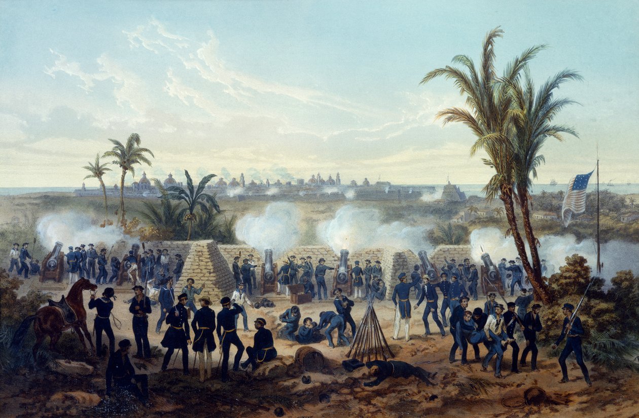 Bitwa pod Veracruz, wojska generała Scotta atakują i zdobywają miasto autorstwa Adolphe Jean Baptiste Bayot