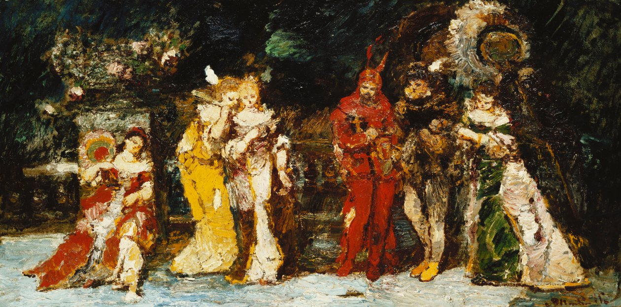 Postacie na pokładzie z Faustem i Mefisto; Figury na tarasie z Faustem i Mefistem, ok. 1875-1880 autorstwa Adolphe Joseph Thomas Monticelli