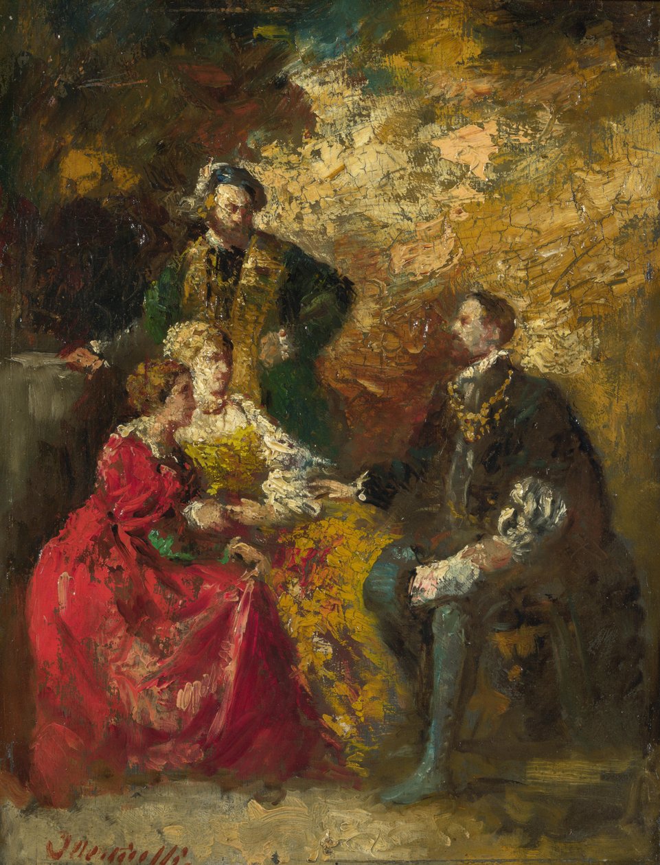 Rozmowa, c. 1880 autorstwa Adolphe Joseph Thomas Monticelli