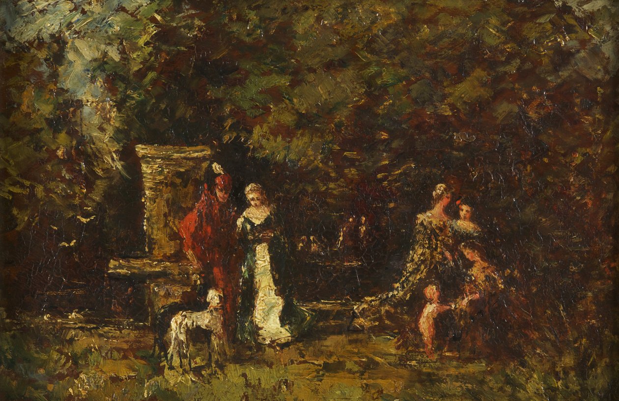 Eleganckie figury na leśnej polanie, ok. 1860-80 (olej na panelu) autorstwa Adolphe Joseph Thomas Monticelli
