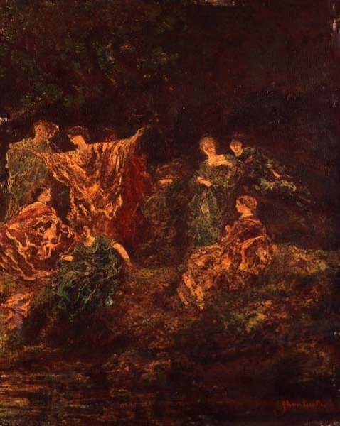 Fete Galante, ok. 1870 (olej na desce) autorstwa Adolphe Joseph Thomas Monticelli