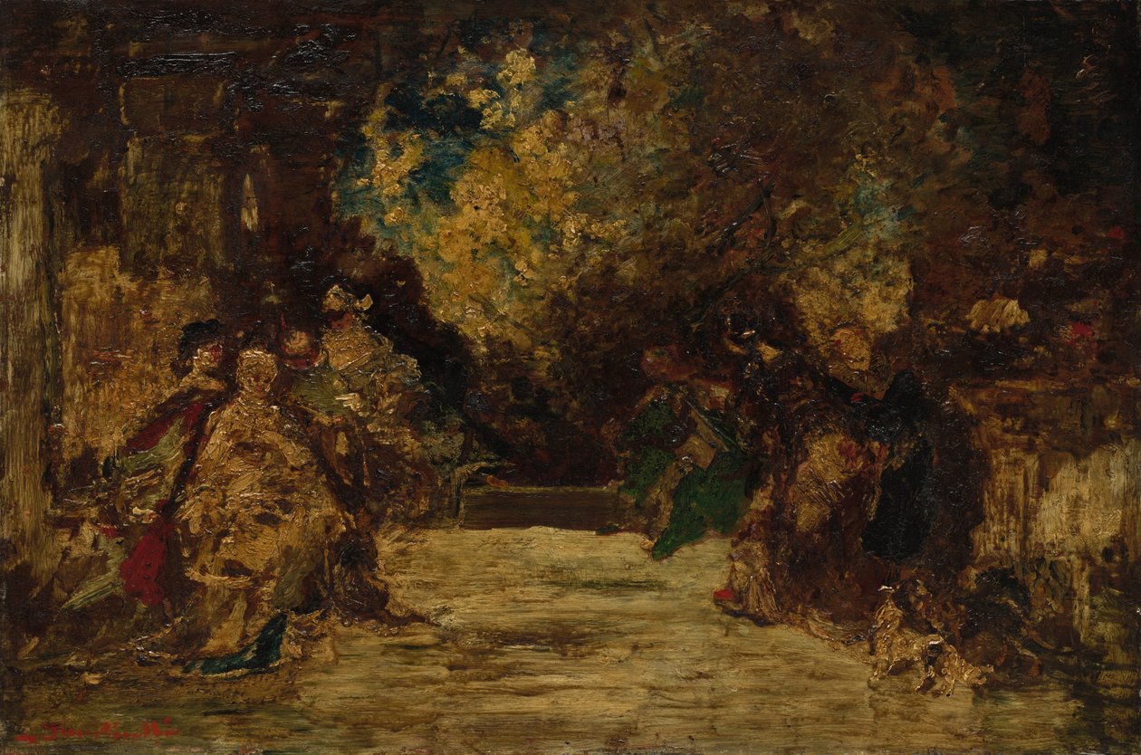 Postacie na tarasie, bez daty (olej na płycie drewnianej) autorstwa Adolphe Joseph Thomas Monticelli