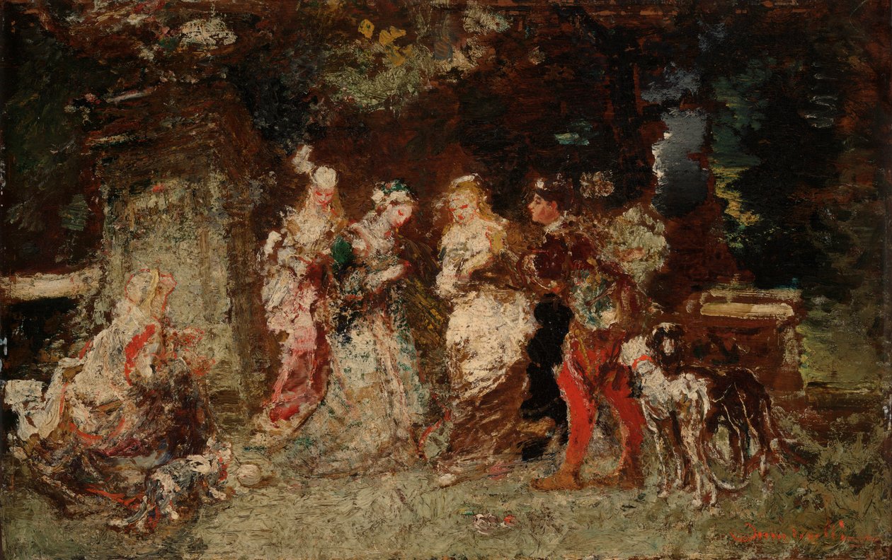 Scena ogrodowa autorstwa Adolphe Joseph Thomas Monticelli