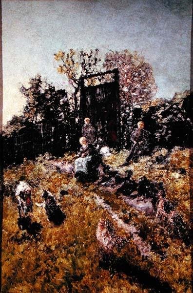 Pejzaż z postaciami i kozami, przed 1866 (olej na desce) autorstwa Adolphe Joseph Thomas Monticelli