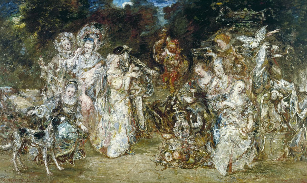 Zjazd w parku w czasach Valois autorstwa Adolphe Joseph Thomas Monticelli