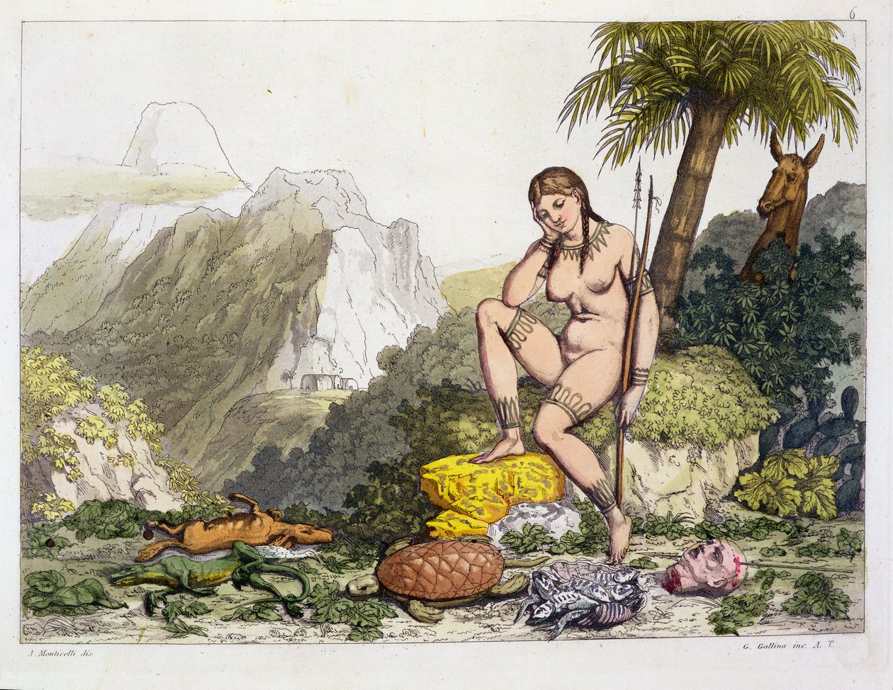 Kobieta Indianin z Ameryki Południowej, wyryta przez Gallo Gallina (1796-1874) (rycina kolorowa) autorstwa Adolphe Joseph Thomas Monticelli