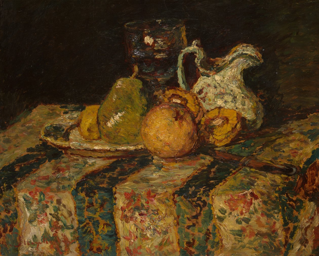 Martwa natura z dzbankiem z owocami i winem autorstwa Adolphe Joseph Thomas Monticelli