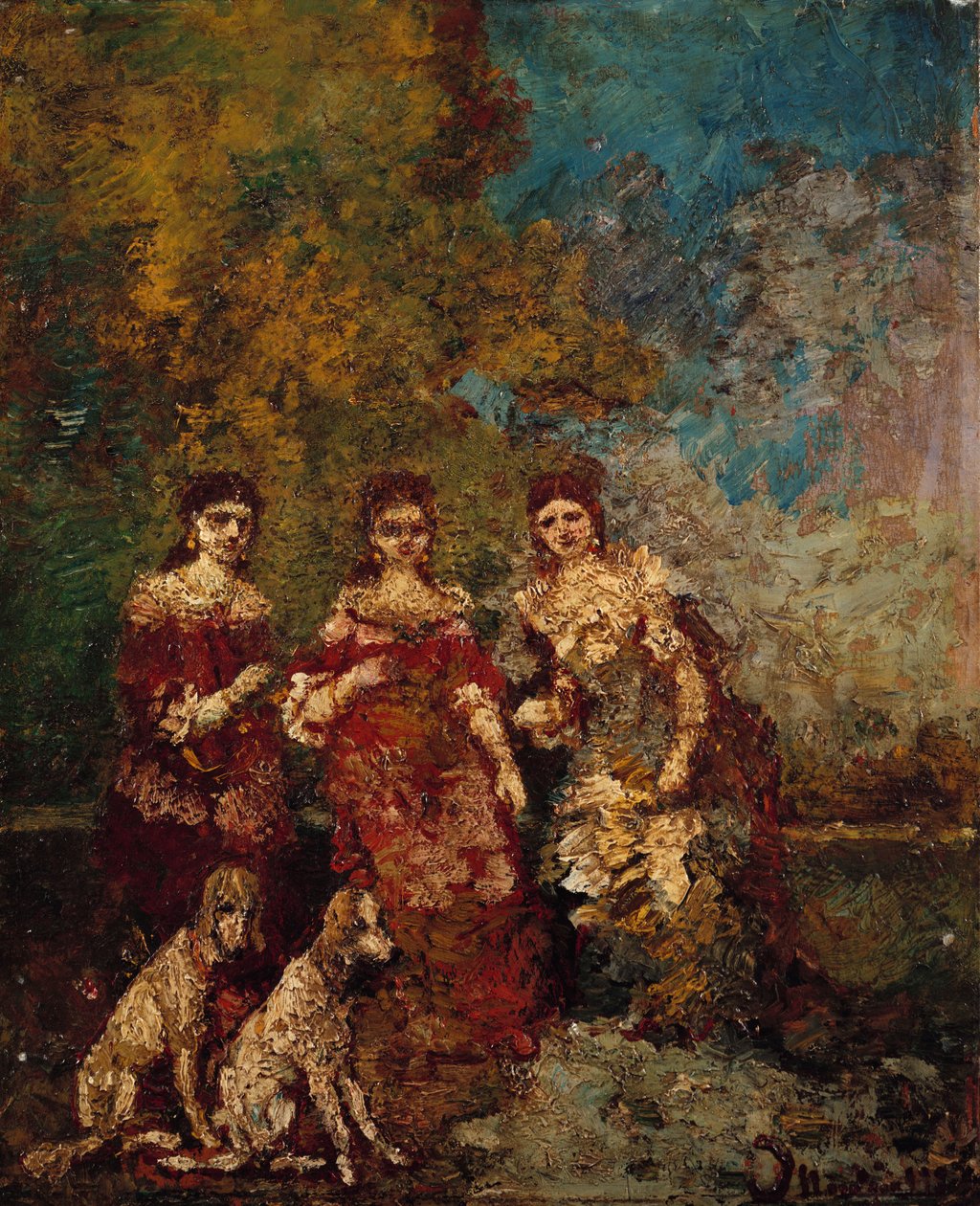 Trzy kobiety w parku autorstwa Adolphe Joseph Thomas Monticelli