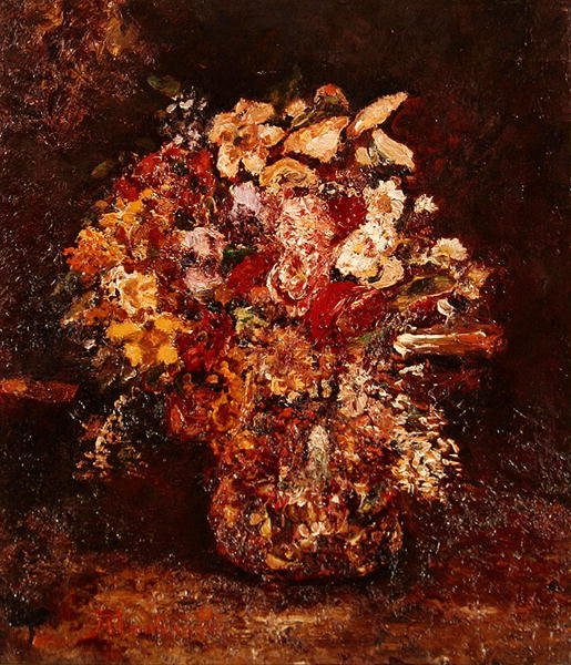 Wazon z kwiatami, ok. 1878-80 (olej na desce) autorstwa Adolphe Joseph Thomas Monticelli
