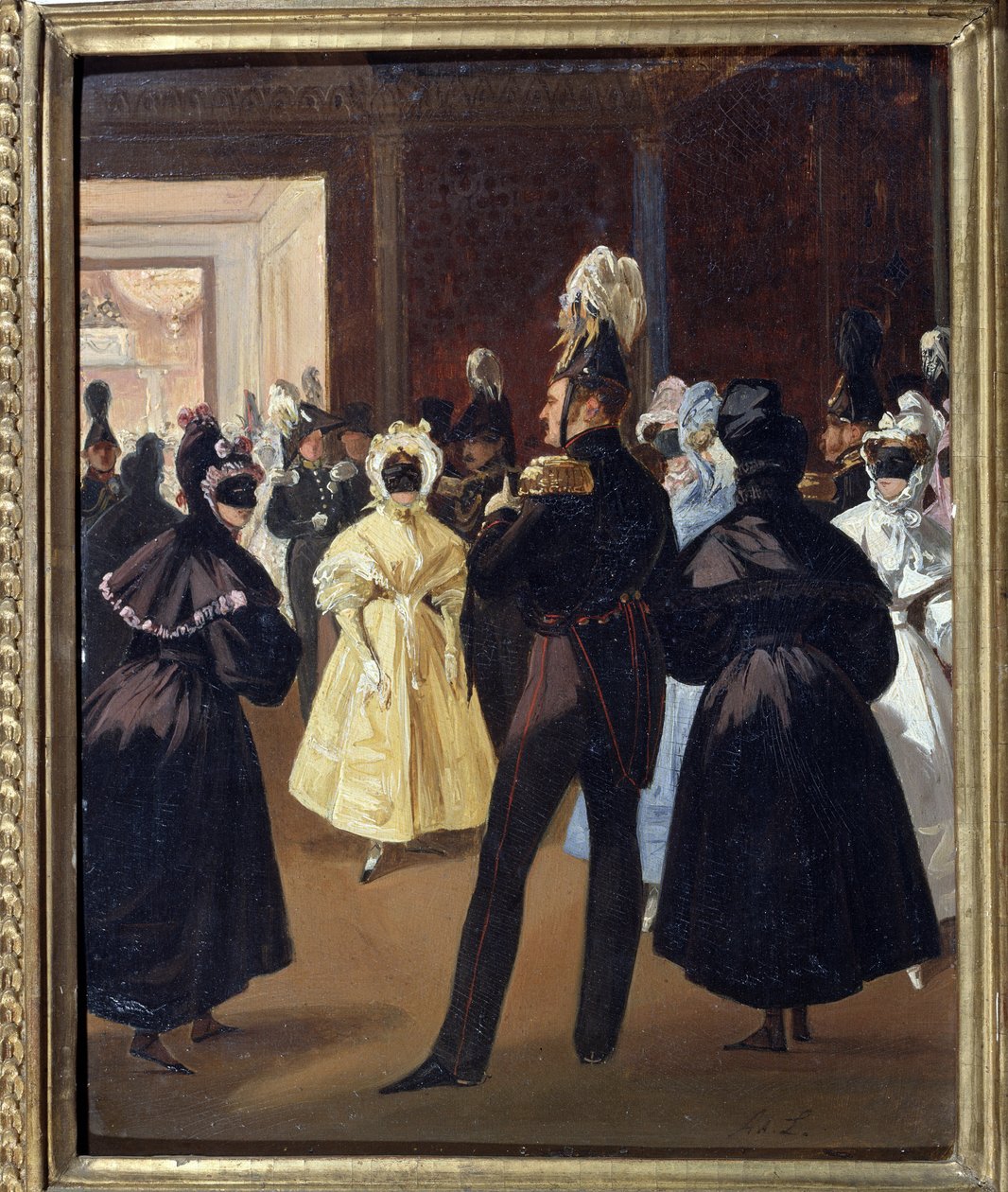 Cesarz Rosji Aleksander I (1777-1825) na balu maskowym (cesarz Aleksander I na balu maskowym). Uroczyste przyjęcie arystokracji rosyjskiej XIX wieku. Obraz Adolphe