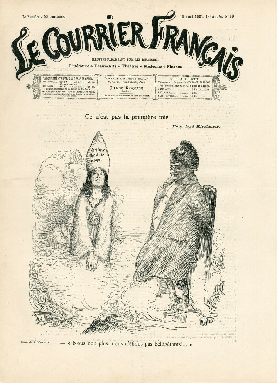 Okładka „”Le Courrier francais””, numer 33, Satyryczny w B&W autorstwa Adolphe Leon Willette