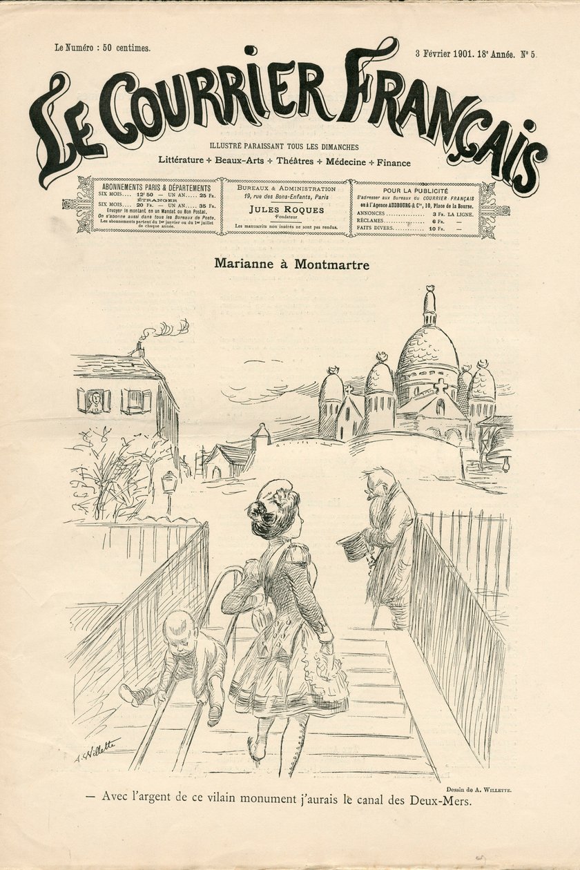 Okładka „Le Courrier francais””, numer 5, Satyryczny w B&W autorstwa Adolphe Leon Willette