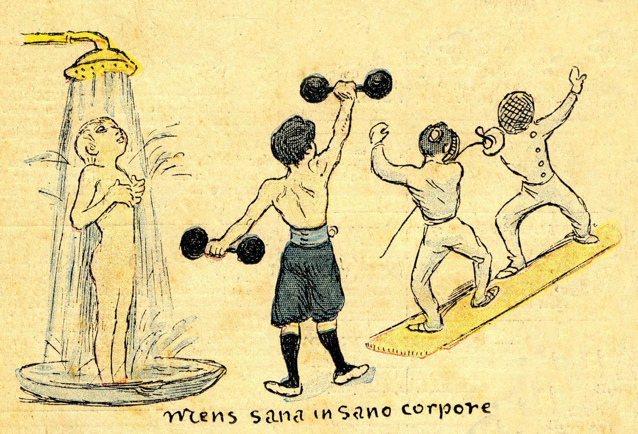 Higiena i sport. "Mens sana in sano corpore". Rysunek A. Wilette w ilustrowanym dodatku do Depeche de Toulouse nr 41, 12 października. autorstwa Adolphe Leon Willette