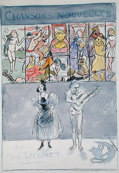Ilustracja do „New Songs of Paul Delmet” wydanej przez Henri Tellier, ok. 1895 (kolor lito) autorstwa Adolphe Leon Willette