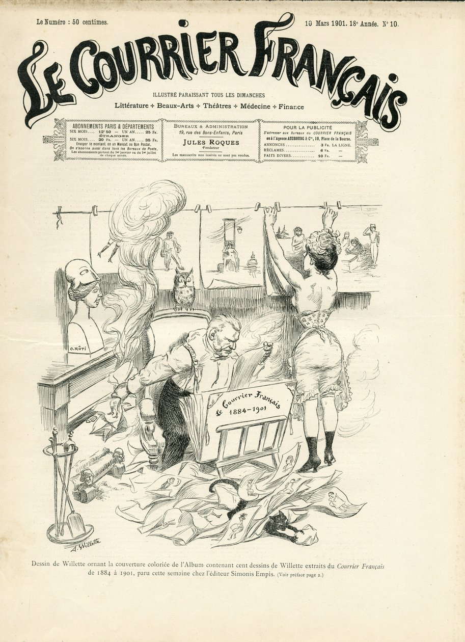 Ilustracja przedstawiająca Adolphe dit Willette (1857-1926) do okładki Le Courrier francais autorstwa Adolphe Leon Willette