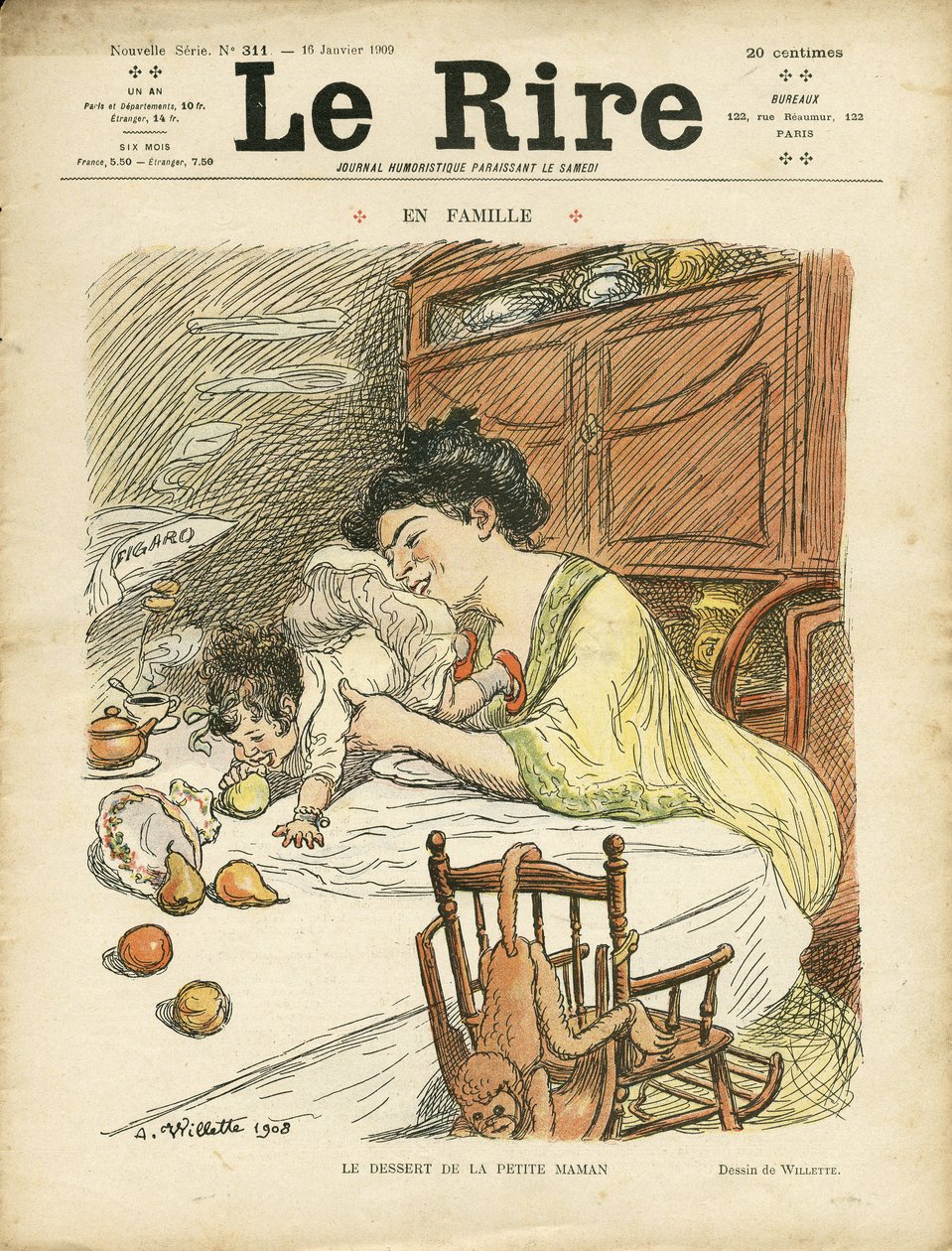 Ilustracja przedstawiająca Adolphe dit Willette (1857-1926) na okładkę Le Lire autorstwa Adolphe Leon Willette