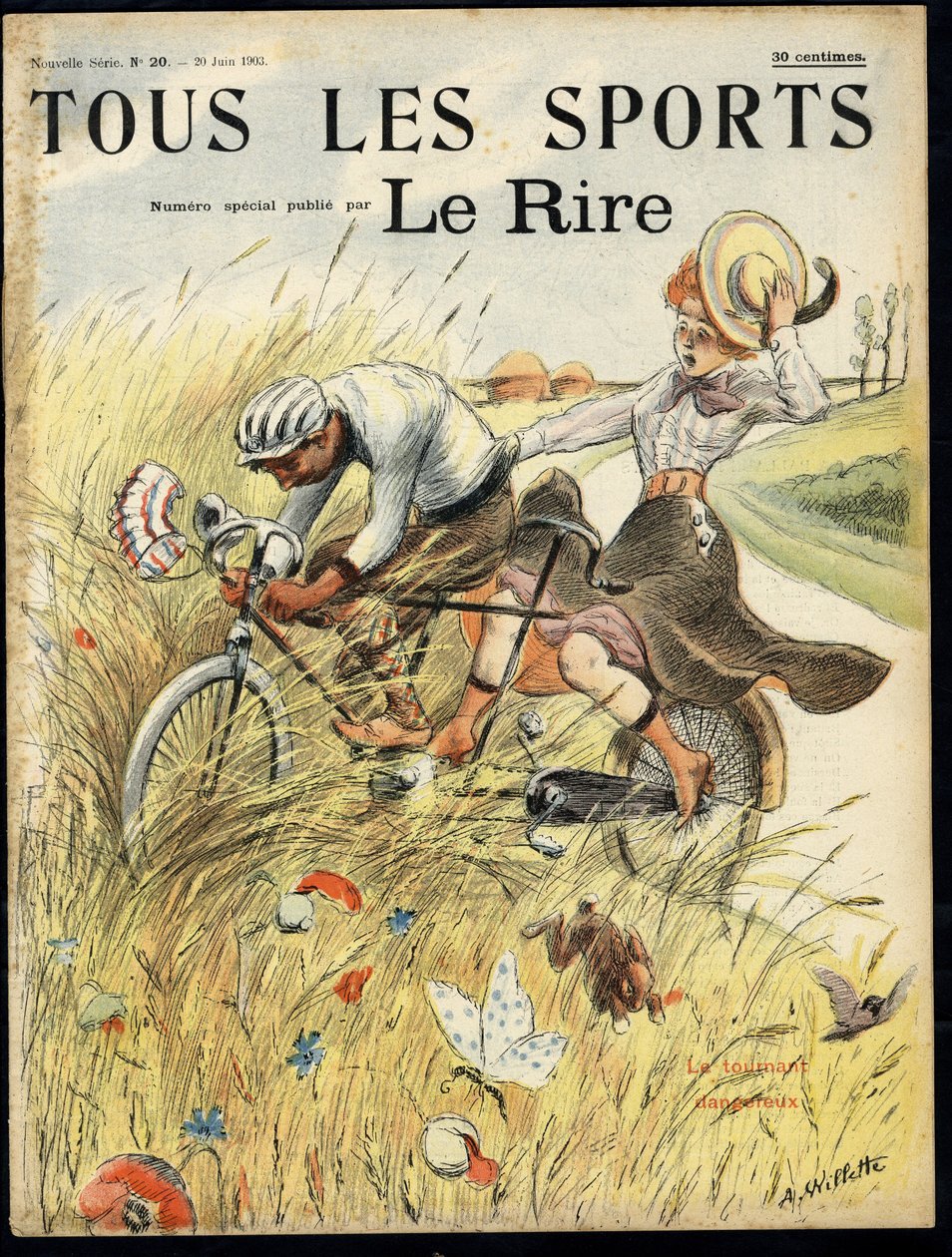 Ilustracja przedstawiająca Adolphe dit Willette (1857-1926) na okładkę Le Lire, nr 20 autorstwa Adolphe Leon Willette
