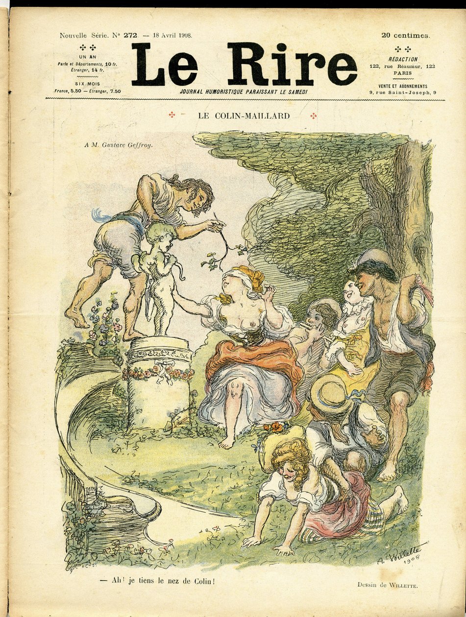 Ilustracja przedstawiająca Adolphe dit Willette (1857-1926) na okładkę Le Rire autorstwa Adolphe Leon Willette