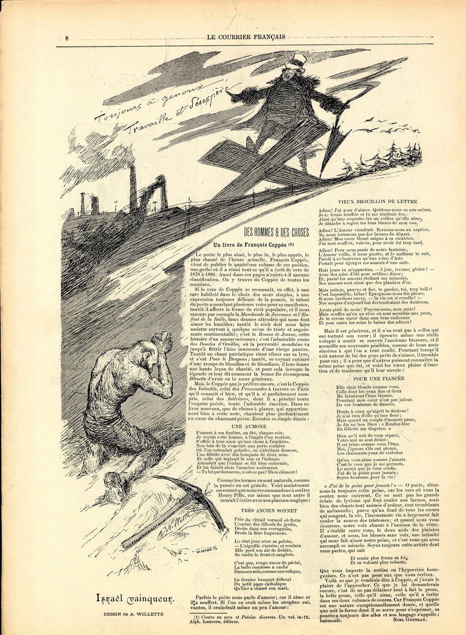 Angielski kurier, satyryczny czarno-biały autorstwa Adolphe Leon Willette