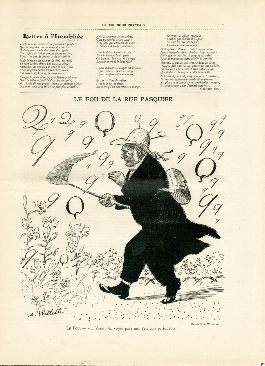 Le Courier francais, numer 10, satyryczny czarno-biały autorstwa Adolphe Leon Willette